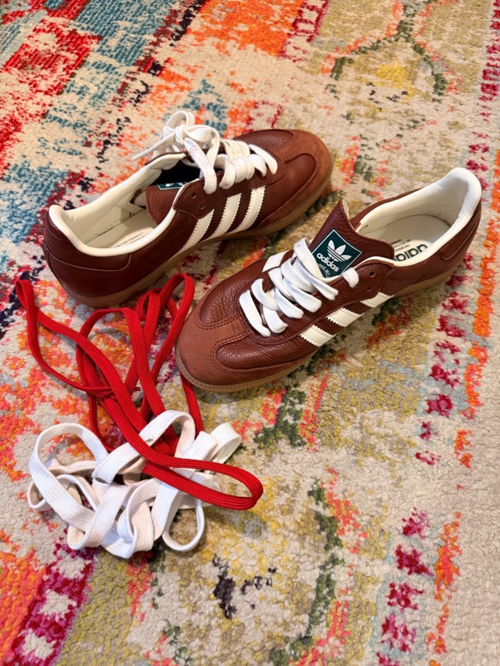 ADIDAS Brown Leather Sneakers with White Stripes. Size US men’s 6.5 / Women’s 8 - Picture 13 of 13